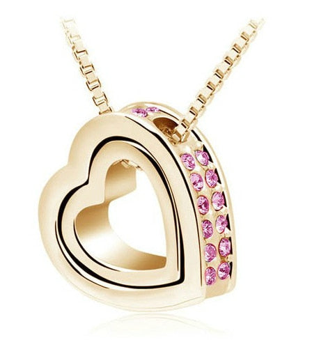 Austrian Crystal Double Heart Pendant Necklace