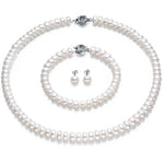 Natural Pearl Sets 8-9mm Freshwater Pearl Jewelry Set 925 Silver Earrings Diamond Necklace Bracelet For Women Wedding Gift