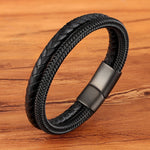 Experience masculine elegance with this Genuine Leather/Stainless Steel Bracelet! Designed with a Classic Shape and Geometric Pattern, this timeless men's bracelet radiates classic style. Let this refined, braided black bracelet elevate your style!