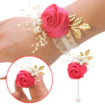 Girls Bridesmaid Wrist Flowers Wedding Prom Party Boutonniere Satin Rose Bracelet Fabric Hand Flowers Wedding Supply Accessories