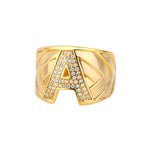 Chunky Wide Zircon Initial Letter Rings For Women Stainless Steel Opening Finger Ring Hip Hop Minimalist Jewelry Gift Femme