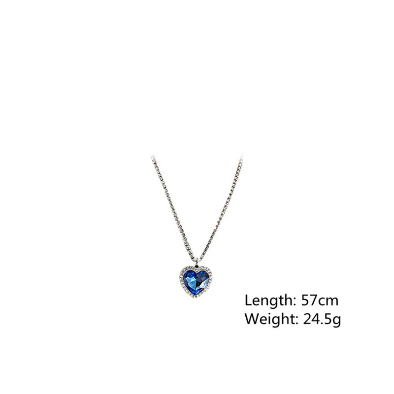 Big Blue Heart Crystal Necklaces for Women Long Chain Pendant Necklaces Statement Jewelry