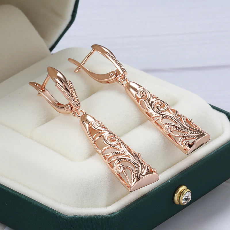 Kinel Hot Hollow Flower Dangle Earrings for Women Trendy 585 Rose Gold Color Ethnic Long Big Earrings Vintage Wedding Jewelry