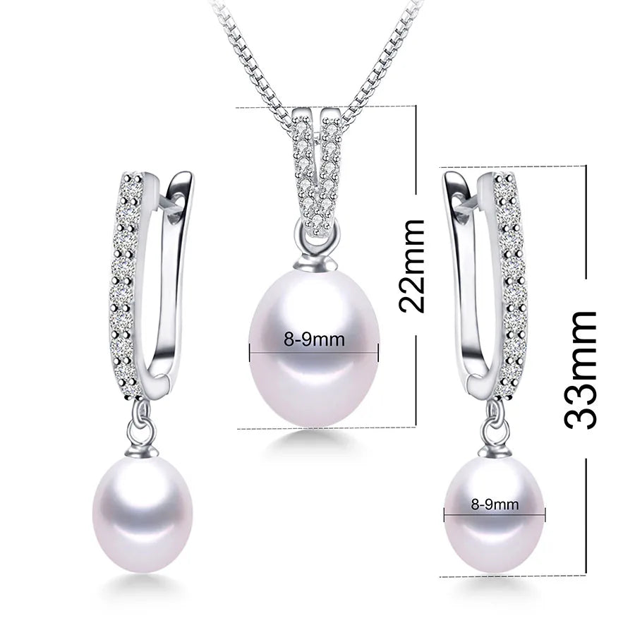 Dainashi 4 Colors New Arrival Women Hot Sale 925 Sterling Silver Natural Freshwater Pearl Pendant&Earrings Jewelry Set，8-9mm