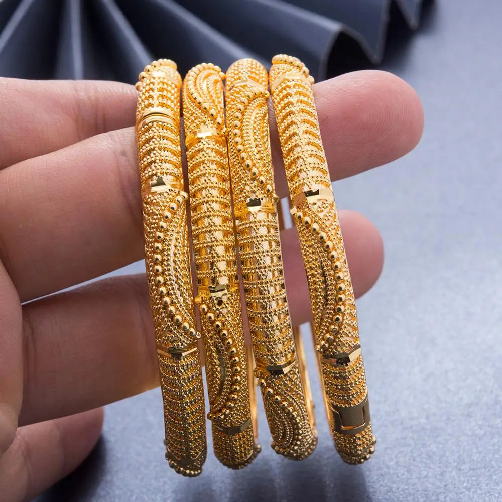 4Pcs/lot 24K Dubai Gold Color Bracelet Bangles For women Wife African Bridal Wedding Gifts Party Africa Bracelet Jewelry