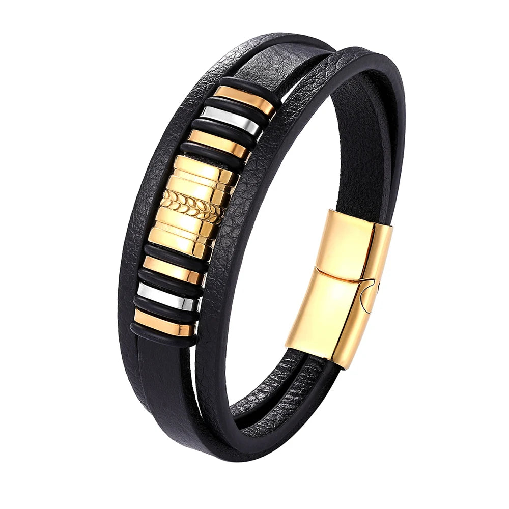 A range of exquisite luxury accessories with this high-quality men's fashion gift. Crafted from genuine black leather, these bracelets offer a unique combination of style and versatility. Perfect for those who appreciate a touch of wild handsomeness, these DIY bracelets make for a truly remarkable gift.