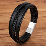 Experience masculine elegance with this Genuine Leather/Stainless Steel Bracelet! Designed with a Classic Shape and Geometric Pattern, this timeless men's bracelet radiates classic style. Let this refined, braided black bracelet elevate your style!