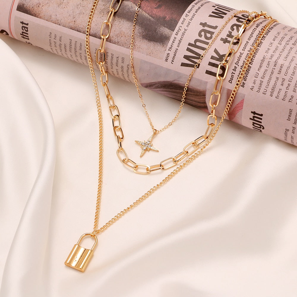 Vintage Multi Layered Pendants Necklace