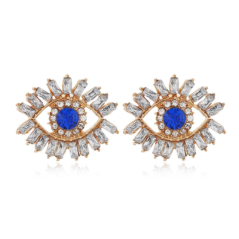 Fashion-forward and flashy, these Geometric Rhinestone Evil Eye Statement Earrings offer beauty and style. Perfect for any look, these stunning earrings are crafted for women, making sure you dazzle wherever you go!