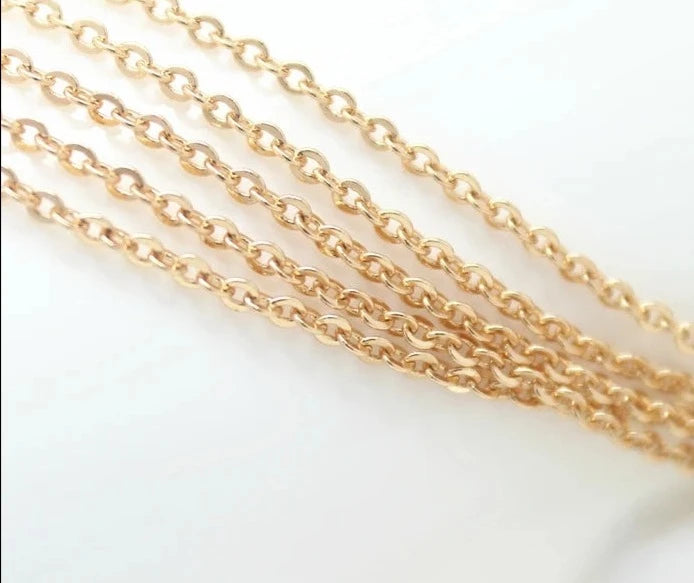 2 Meter width:1.5MM 2MM 24K Champagne Gold Color Brass Flat Oval Chains Necklace Chains High Quality Jewelry Accessories