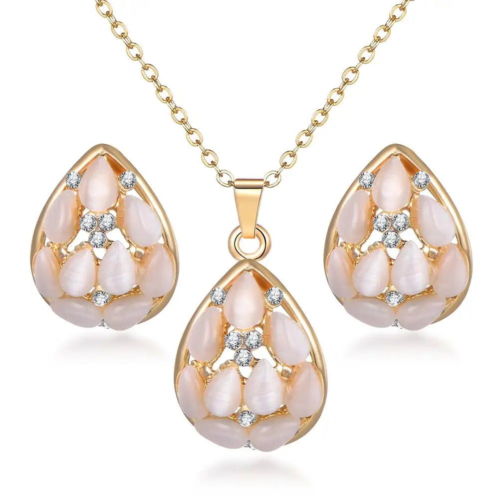 Simulated Pearl Jewelry Sets For Women Shinning Crystal Necklace Earrings Set Wedding Graceful Jewellery Sets