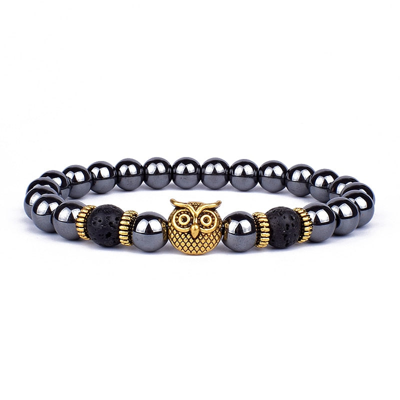 Obsidian Lion Head Charm Bracelet