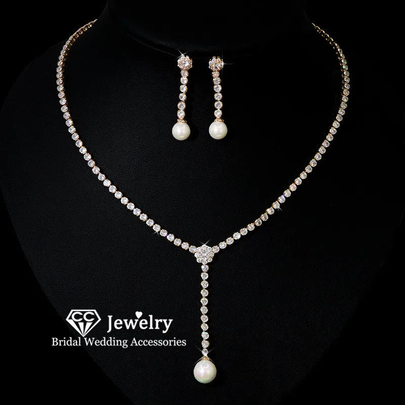 Simple Design Necklace Earrings Sets for Wedding Women Accessories Bridal Torque Engagement Jewellery Imitation Pearl HL040