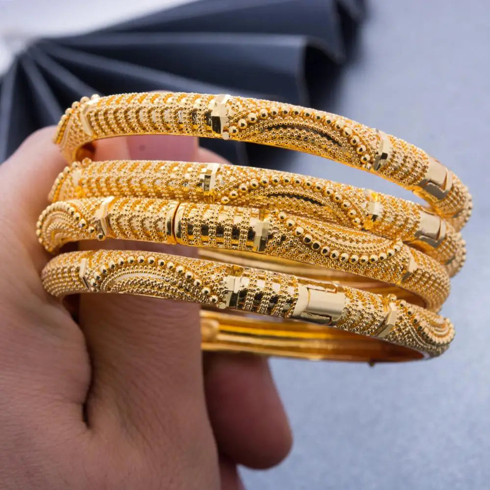 4Pcs/lot 24K Dubai Gold Color Bracelet Bangles For women Wife African Bridal Wedding Gifts Party Africa Bracelet Jewelry