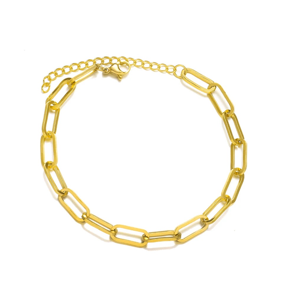 Stainless Steel Bracelets Fashion Paperclip Link Chain Light Luxury Gold Color Charm Bracelet For Women Jewelry Party Fine Gifts