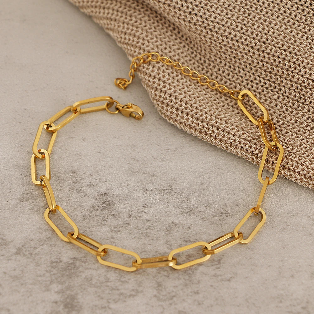 Stainless Steel Bracelets Fashion Paperclip Link Chain Light Luxury Gold Color Charm Bracelet For Women Jewelry Party Fine Gifts