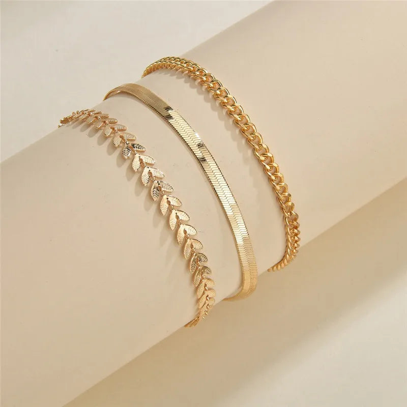 Modyle 2024 New Gold Color Simple Chain Anklet Bracelet for Woman Fashion Multilayer Anklet Summer Beach Jewelry