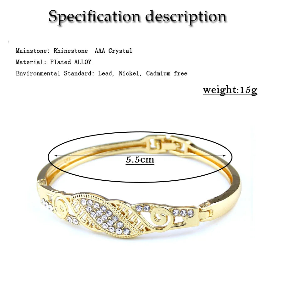 Arabic Thin Bracelet Sets Women Crystal Wrist Bangle Gold Color Bride Wedding Jewelry Morocco Bracelet Festival Gift