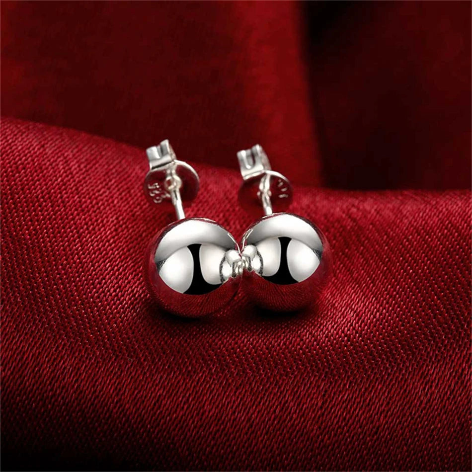 925 Sterling Silver 10mm Hollow Bead Ball Earring Bracelet Necklace Set For Woman Wedding Engagement Charm Jewelry