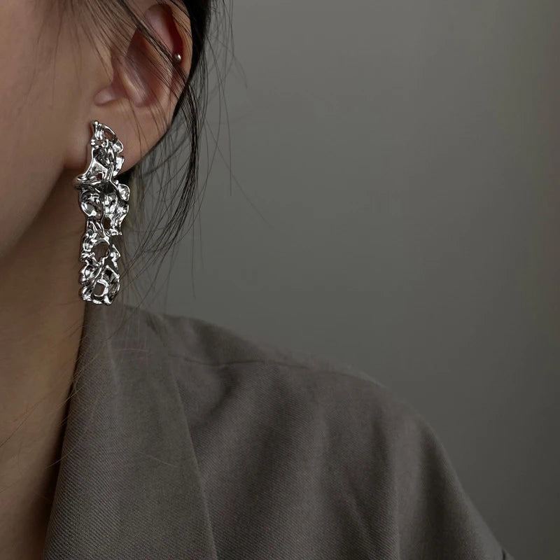 New Fashion White Square Rhinestone Zircon Double Pendant Gold Color Earrings for Women Unique Design Girls Trend Jewelry Gift