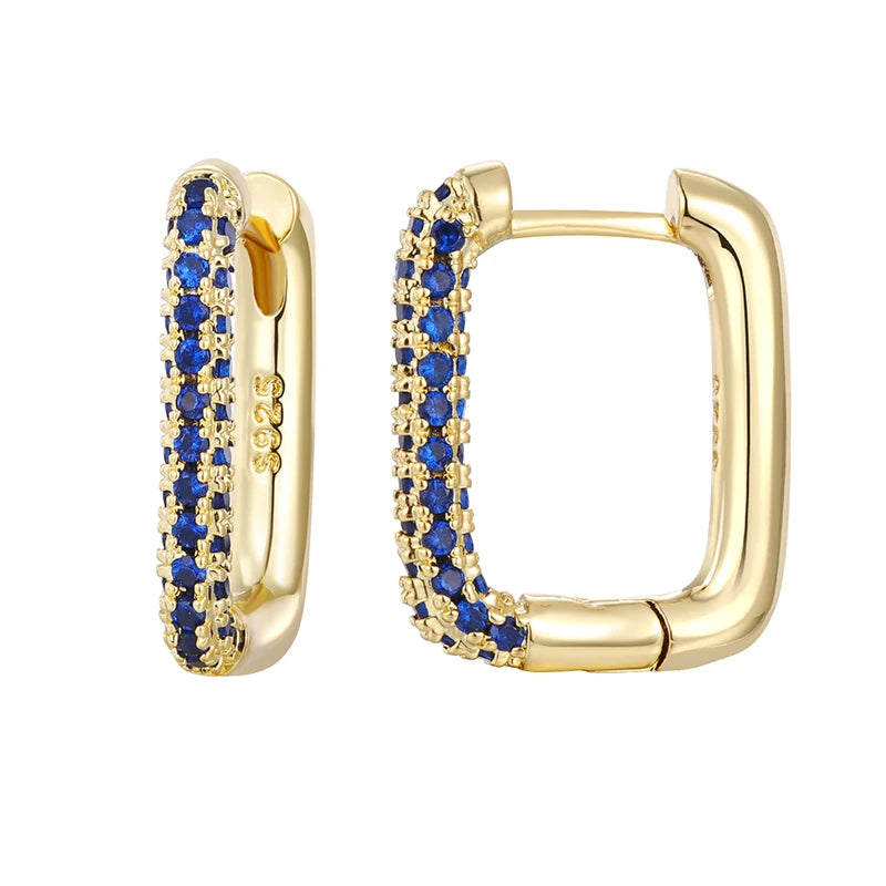  Gold Filled Hoop Drop Earrings Set for Women Ear Cuff Blue Zircon Enamel Dangle Earrings 2023 Fashion Jewelry Wholesale