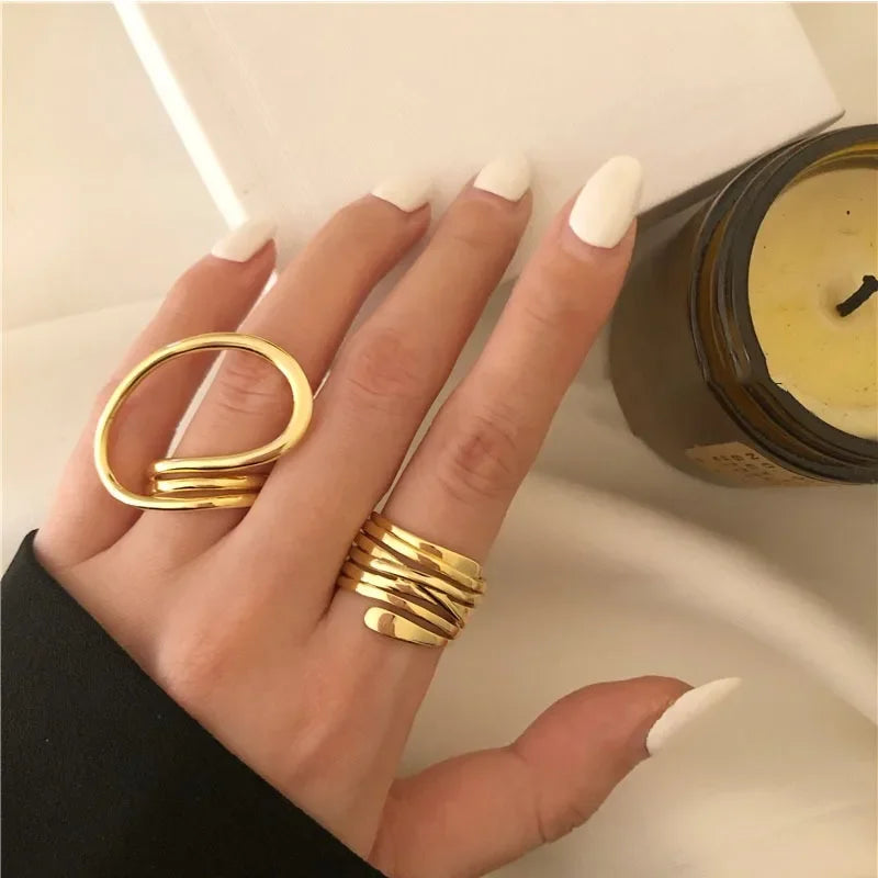 2pcs/set Women Rings Exaggerated Lines Rings for Women Fashion Simple Distorted Geometric Party Statement Designer Jewelry Gift