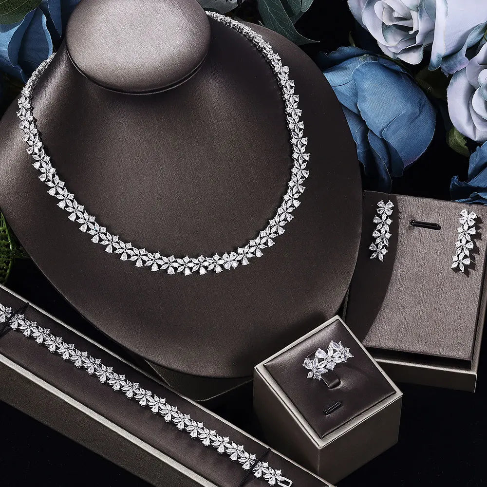 2025 new four-piece cubic zirconia bridal jewelry set women's party, luxury Dubai crystal wedding hot sale in Central Asia