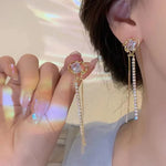 New Fashion White Square Rhinestone Zircon Double Pendant Gold Color Earrings for Women Unique Design Girls Trend Jewelry Gift