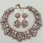 2025 New Fashion Crystal Rhinestones Large Collar Choker Necklace Earrings Women Jewelry Sets Indian Statement Wedding Necklace
