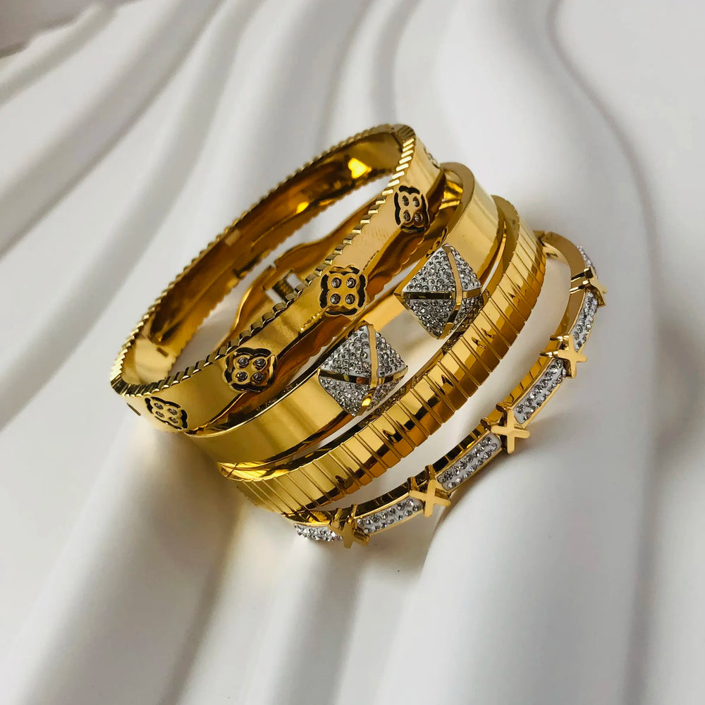 Stainless Steel Bracelets For Woman 2024 Trend Bangles Golden Love Crystal Wedding Feminina Luxury Jewellery Gifts