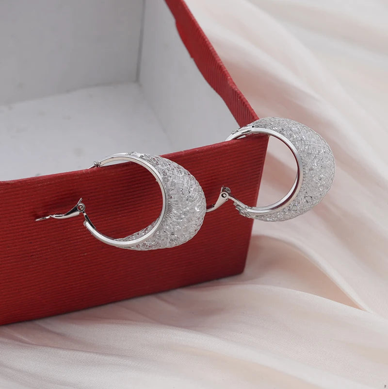 Minimalist Wire Mesh Zircon Round Hoop Earring for Women Unique Gold Color Loop Statement Party Jewelry LOVE Christmas Gift