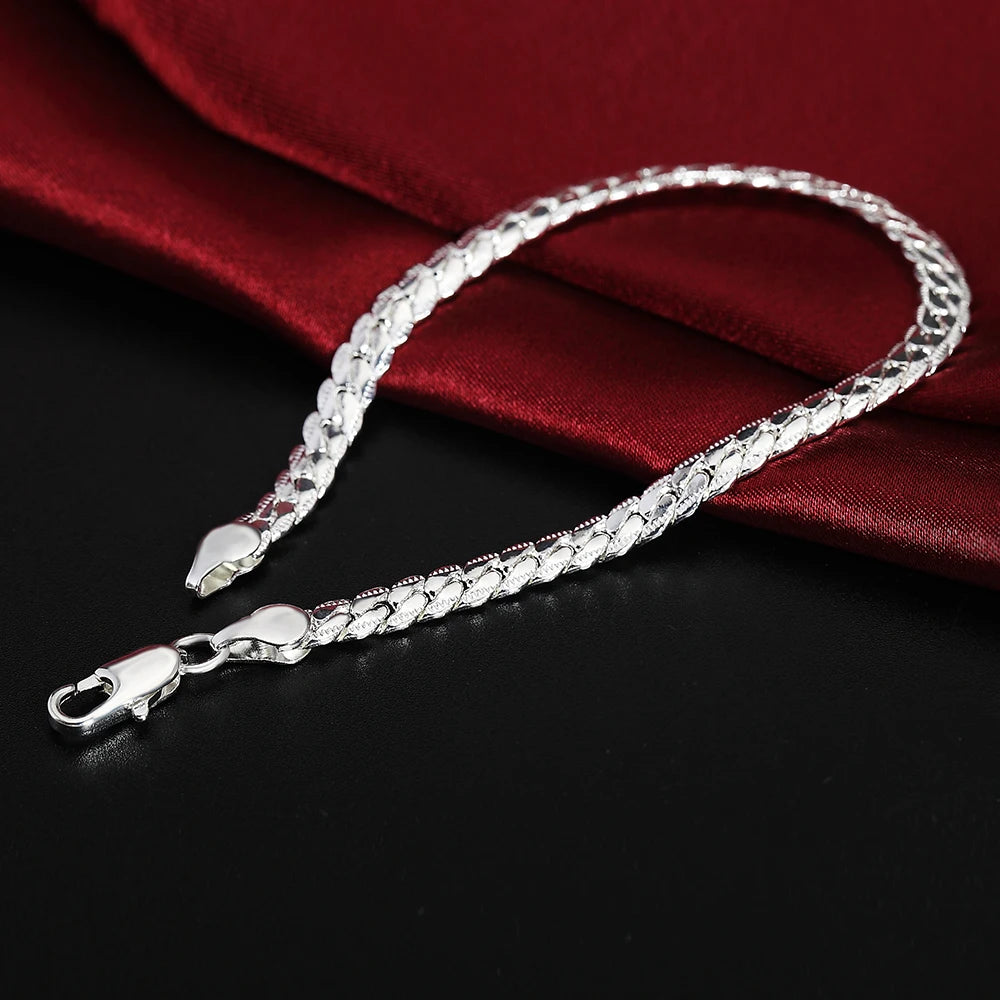 Fine 45-60cm 925 Sterling Silver 6MM Full Necklace Bracelet Fashion Jewelry For Women Men Link Chain Set Wedding Gift