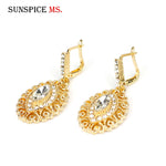 Sunspicems Chic Gold Color Morocco Earring Arabic Women Drop Earring Bride Wedding Jewelry Hollow Arabesques French Earring Gift