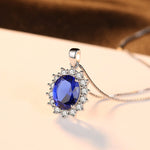 925 Silver Chain Ocean Blue Crystal Pendant Necklace