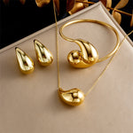 316L Stainless Steel Golden Droplet Shape Necklace Bracelet Earrings Suit Women 2024 New Trend Non-fading Jewelry Set