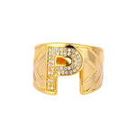 Chunky Wide Zircon Initial Letter Rings For Women Stainless Steel Opening Finger Ring Hip Hop Minimalist Jewelry Gift Femme