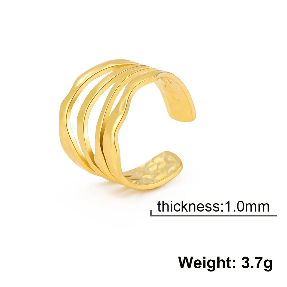 Women Irregular Wave Geometric Rings 2025 Fashion Stainless Steel Gold Color Adjustable Minimalist Finger Ring Jewelry