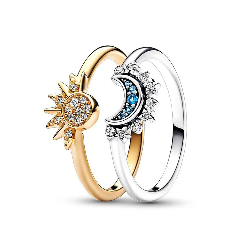 Hot Sale 2024 New 925 Silver Ring Celestial Sun & Moon Ring Set S925 Ring DIY Women Original Pandor Ring Fine Jewelry