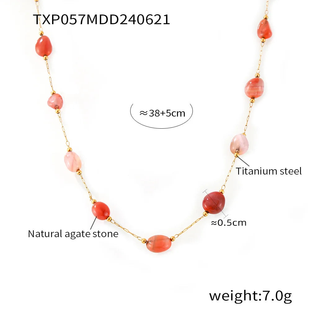 Trendy Gorgeous Nature Stones Stainless Steel Necklace Bracelet Set for Women Casual Collar Chain Charm Female Jewelry