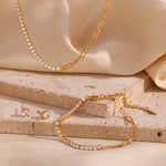 Zircon Chain Splicing Paper Clip Bracelet 18K Gold Plated Women's Earrings 316L Stainless Steel Accessories