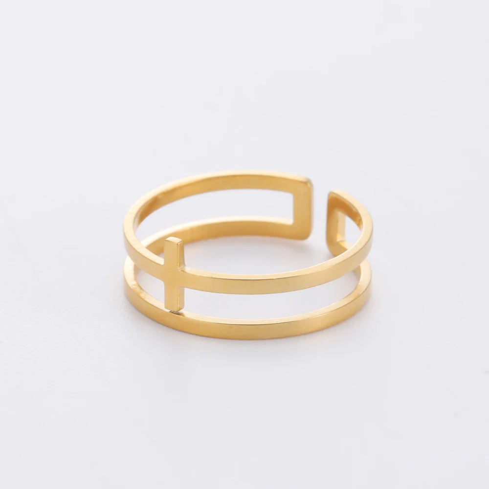 2025 Trend Cross Ring Gold Color Open Finger Rings for Women Christian Jesus Stainless Steel Jewelry Friends Gifts New