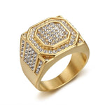 Hip Hop Iced Out Bling CZ Ring Male Gold Color Stainless Steel Zircon Geometry Rapper Rings for Men Fashion Jewelry Gift 2025
