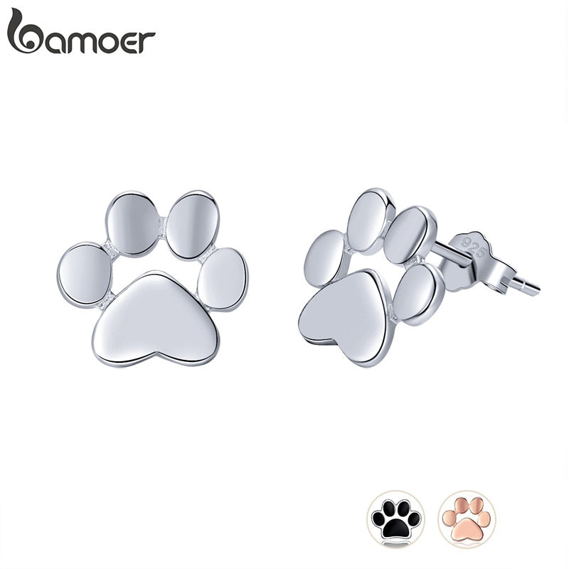 925 Sterling Silver Animal Paw Footprints Stud Earrings