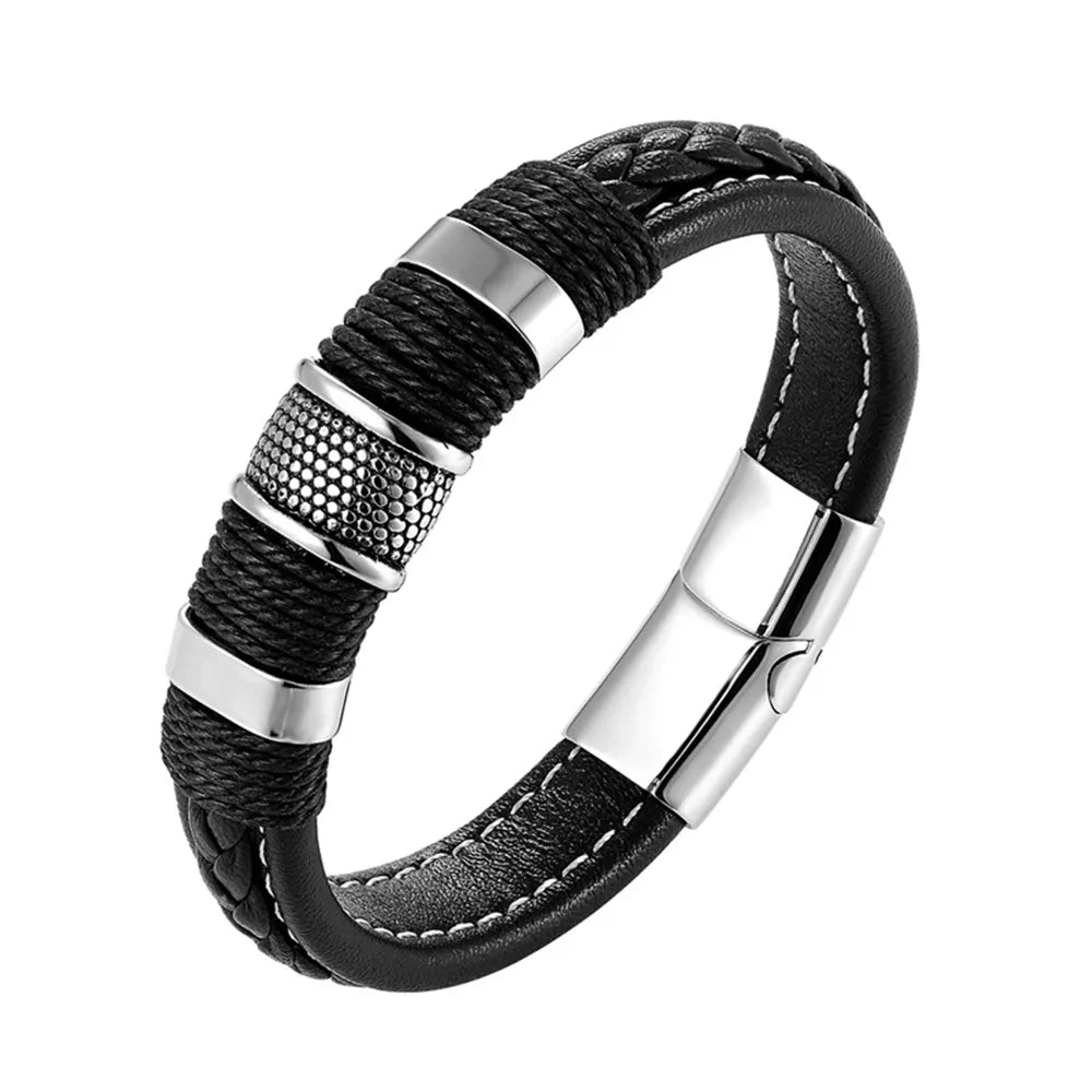 A range of exquisite luxury accessories with this high-quality men's fashion gift. Crafted from genuine black leather, these bracelets offer a unique combination of style and versatility. Perfect for those who appreciate a touch of wild handsomeness, these DIY bracelets make for a truly remarkable gift.