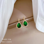 316L Stainless Steel Green Water Droplet Inlay Zircon Pendant Necklace Earrings Set Girl New Trend Jewelry Gift