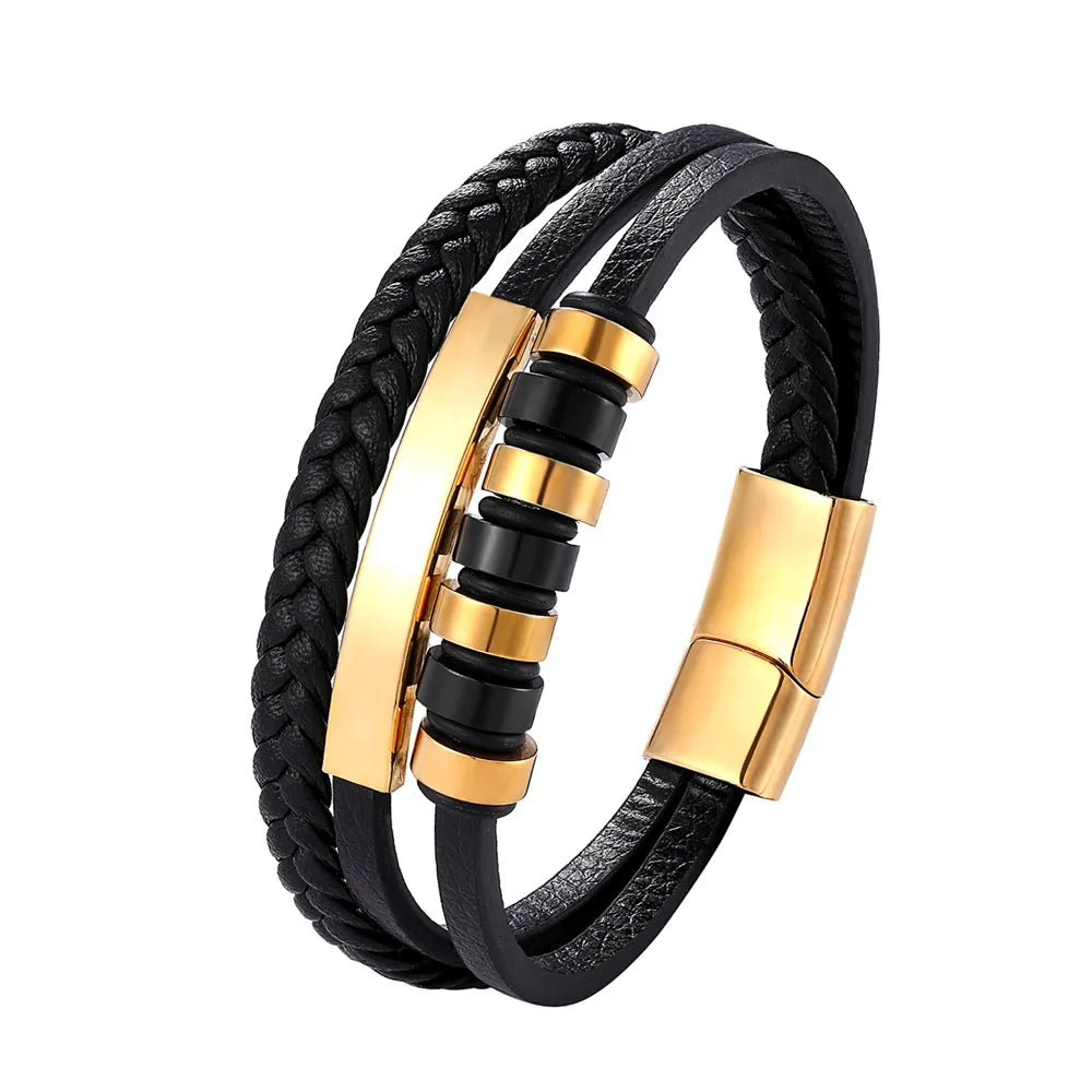 A range of exquisite luxury accessories with this high-quality men's fashion gift. Crafted from genuine black leather, these bracelets offer a unique combination of style and versatility. Perfect for those who appreciate a touch of wild handsomeness, these DIY bracelets make for a truly remarkable gift.