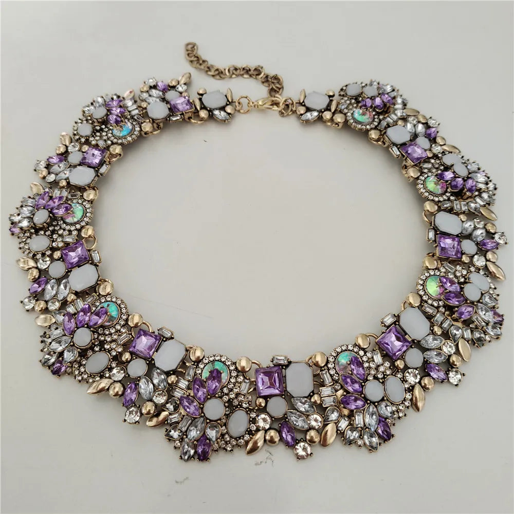 2025 New Fashion Crystal Rhinestones Large Collar Choker Necklace Earrings Women Jewelry Sets Indian Statement Wedding Necklace