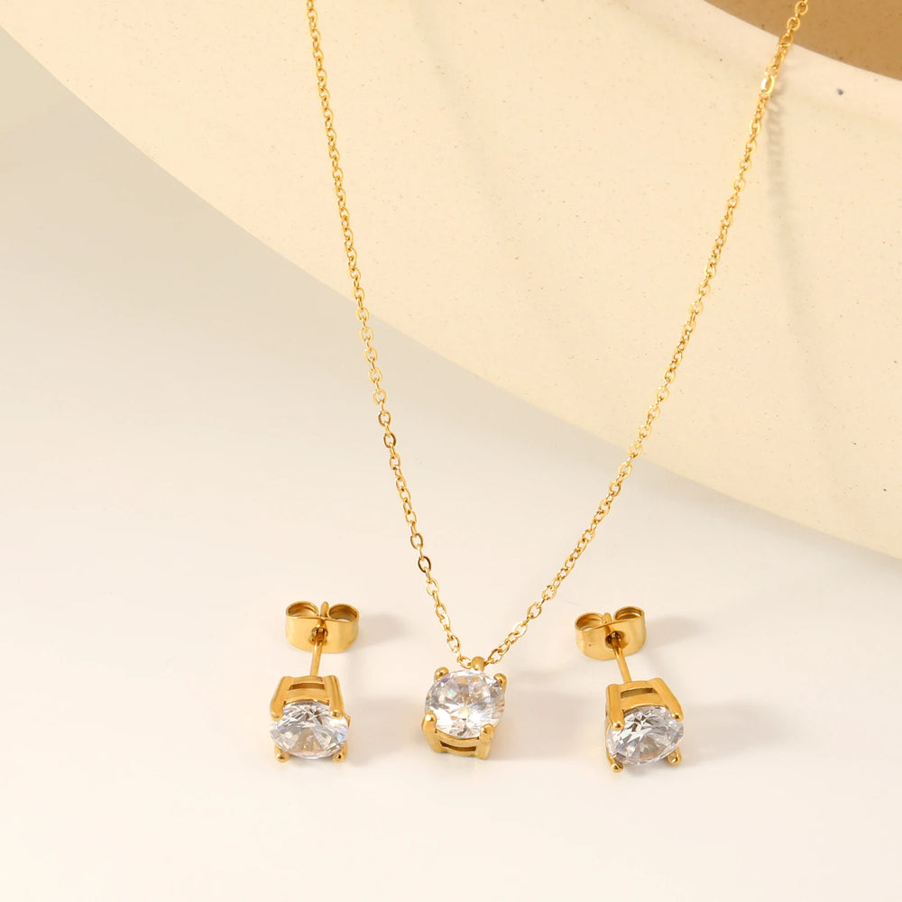 Bling Cubic Zirconia Necklace Earrings Set Stainless Steel Jewelry Woman/Girls Minimal joyas for Wedding Party 2025