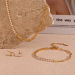 Zircon Chain Splicing Paper Clip Bracelet 18K Gold Plated Women's Earrings 316L Stainless Steel Accessories