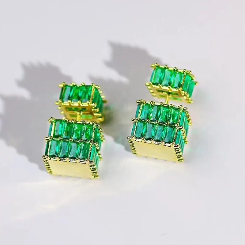 The exquisite earrings adorned with dazzling zircon gemstones, radiating elegance and sophistication. These square golden earrings are a symbol of luxury and make for the perfect Christmas gift for women, adding a touch of cuteness to any outfit.